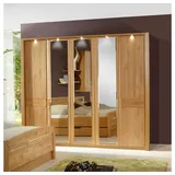 Pharao24 Kleiderschrank Sardanas aus Massivholz, mit LED Beleuchtung braun 257 cm x 220 cm x 58 cm