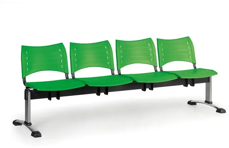 Kunststoff-Wartezimmerbank, Traversenbank VISIO, 4-sitzer, grün, verchromte Füße
