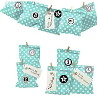 Frau WUNDERVoll® DIY Adventskalender zum Befüllen Bescherung, Papiertueten flach 13x16,5cm, tuerkis Punkt, Ziffern grau