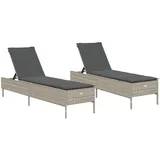 vidaXL Sonnenliegen mit Auflagen 2 Stk. Hellgrau Poly Rattan 198 x 55 cm