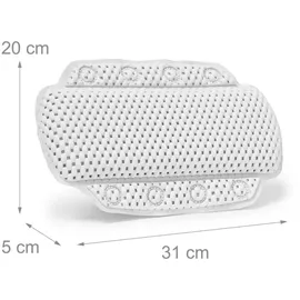 Relaxdays Nackenkissen Badewanne, Badewannenkissen mit 8 Saugnäpfen, Nackenstützkissen weich, PVC, HBT: 20x30x5cm, weiß