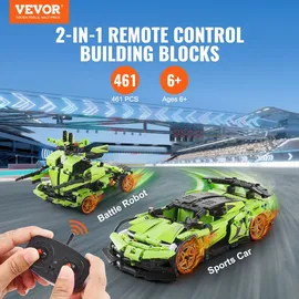 Vevor STEM-Bauspielzeug für Kinder, 2-in-1-Bausteine mit 461 Teilen, ferngesteuerte Autobausätze, ferngesteuertes und per App gesteuertes Auto/Roboter, RC STEM-Roboter-Bauset, Geschenke für Jungen und Mädchen im Alter von 6, 7, 8, 9, 10, 11 und 12+