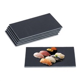 Relaxdays Schieferplatte 6er Set, Servierplatte rechteckig, 26 x 16 cm, zum Servieren von Käse, Sushi, Desserts, schwarz