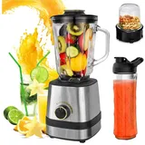 MSOVAEU Standmixer Standmixer Mixer Smoothie Maker mit 1,5 L Mixbehälter, 600,00 W, Standmixer Hochleistungsmixer mit 6 Klingen silberfarben