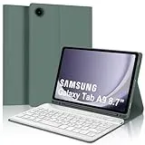 IVEOPPE Tastatur für Samsung Galaxy Tab A9 8.7", Hülle mit Tastatur für Samsung Tab A9 2023, Bluetooth Magnetisch Abnehmbarer QWERTZ Layout Tastatur Galaxy A9 Tab 8.7 Zoll, Dunkelgrün