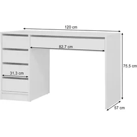 beautysofa SCHREIBTISCH Malta mit 5 Schubladen, grifflos, Weiß