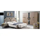 Xlmoebel Schlafzimmer-Set Schlafzimmer Bett Nachttisch Kleiderschrank Kommode Hocker Set 6tlg, (6-tlg., Kommode, Hocker, Kleiderschrank, 2х Nachttische, Bett), Hergestellt in Europa beige