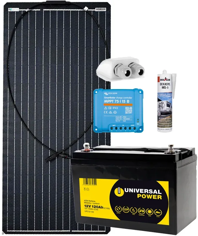 a-TroniX Solaranlage Wohnmobil 100W mit 120 Ah AGM Batterie und MPPT Laderegler