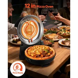 Vevor Pizzaofen elektrischer Pizzamaker 1200 W Pizzakocher mit Cordieritstein, 5-stufige Temperaturregelung, Sichtfenster für präzises Kochen, erhitzt bis zu 420 °C, Backofen für Zuhause schwarz