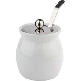 APS 83311 Dressingtopf, Ø 13 cm, Höhe 13 cm, Porzellan, weiß, 0,8 Liter, Deckel mit Löffelaussparung aus Edelstahl
