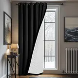 Deconovo Vorhang Winter Thermo Gardinen mit Ösen Doppellagig Fenstersvorhang Vorhang Thermo Wärmeisolierende Vorhänge Schwerer Raumtrenner Vorhang Kälteschutz, 260x200(HöhexBreite), Schwarz, 1 Stück