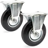 Wiltec Bockrollen Set 2x Transportrolle Ø125mm mit Vollgummirad, Metallfelge und Anbauplatte bis 100kg pro Rad, Apparaterollen Möbelrollen leiser