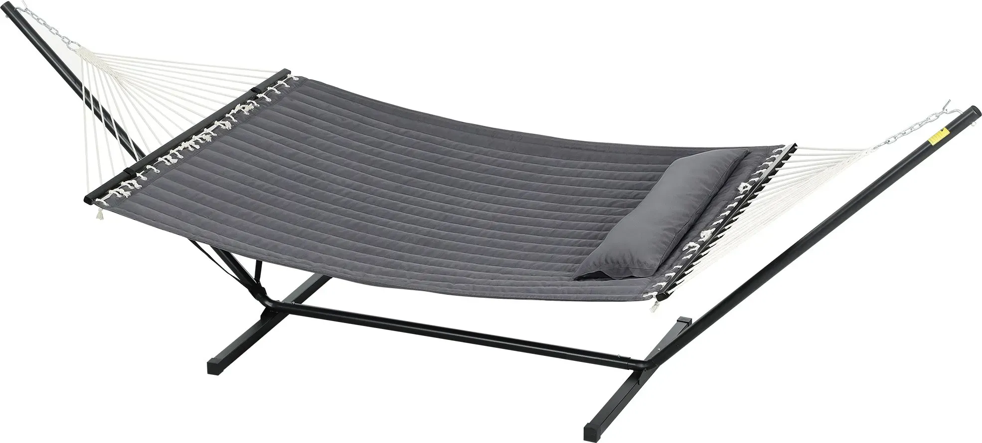 Outsunny Hängematte mit Gestell für den Garten, integriertem Kissen und Sicherheitsseilen, Hängematte aus Baumwolle, Polyester und Stahl, Tragkraft bis zu 150 kg, 368x93x110 cm, Dunkelgrau   Aosom