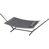 Outsunny Hängematte mit Gestell für den Garten, integriertem Kissen und Sicherheitsseilen, Hängematte aus Baumwolle, Polyester und Stahl, Tragkraft bis zu 150 kg, 368x93x110 cm, Dunkelgrau   Aosom