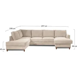 best mobilier Lisa Design Jake - Wohnlandschaft - mit Schlaffunktion und Bettkasten - 7-Sitzer - aus Cord - links Hellgrau