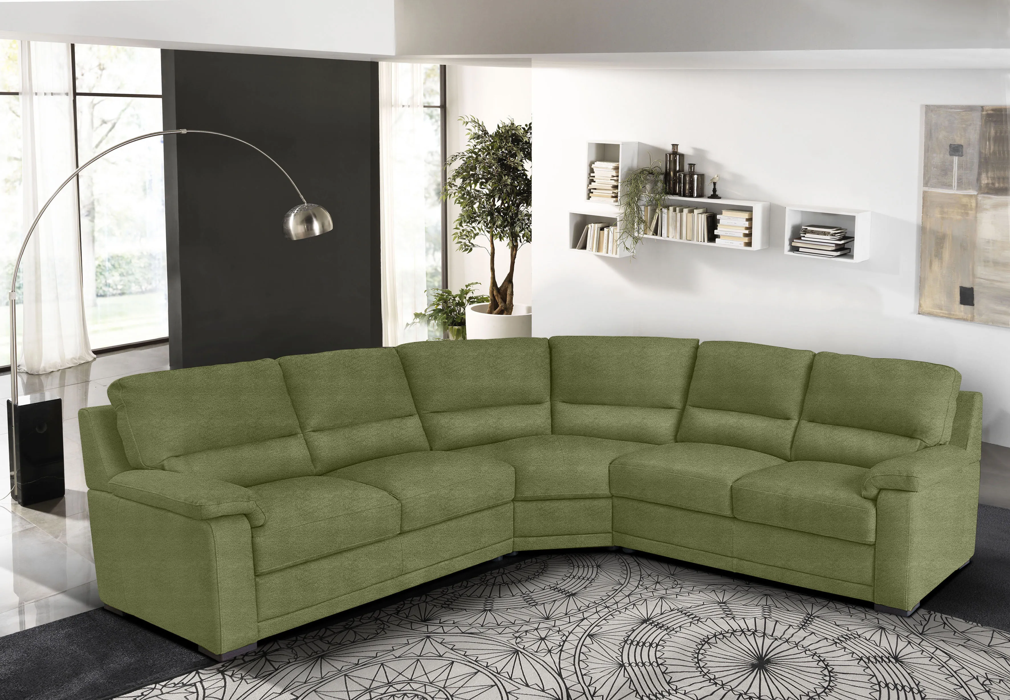 Ecksofa EGOITALIANO "Doris, modernes Designerecksofa in hochwertigen Microfaserqualitäten", grün (kiwi), B:266cm H:90cm T:246cm, Luxus-Mikrofaser BLUSH (100% Polyester) ist ein innovatives Mikrofasergewebe mit wasser- und fleckenabweisenden Eigenschaften. Sie verhindert das Eindringen von Flüssigkeiten und Ölen in das Textilgewebe. Mit einer neutralen Seifenlösung können Flecken von Kaffee, Tee, Wein, Fruchtsaft, Marmelade, Schokolade, Ketchup und anderen eiweiß- und fruchtsäurehaltige Lebensmitteln entfernt werden. Anschließend mit klarem Wasser ausspülen bzw. nachwischen. Mit einer Vorbehandlung mit Ethylalkohol und einer anschließenden Behandlung mit neutraler Seifenlösung können auch Flecken durch Kugelschreiber, Filzstiften, Kaugummi und Ölen entfernt werden. Anschließend mit klarem Wasser auswaschen bzw. nachwischen. Bitte beachte, dass die Fleckenentfernung unverzüglich nach Verschmutzung durchgeführt werden muss, um ein zufriedenstellendes Ergebnis zu erreichen., Sofas, edle Detailverarbeitung, wahlweise fleckenabweisend oder in Lederoptik