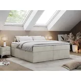 Boxspringbett ohne Kopfteil mit Bettkasten, niedriges Kopfteil, Polsterbett ohne Kopfteil - BESS - 180x200 - Beige - H4 - Beige