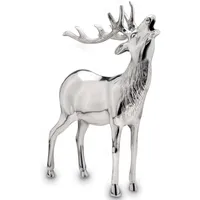 Große Stehende Silber Deko Hirsch Figur & Geweih - Weihnachten Wildfigur 42 cm