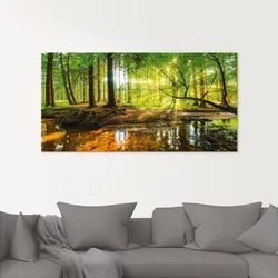 Glasbild ARTLAND "Wald mit Bach", grün (farbe bild(er): grün), B:40cm H:40cm, Bilder, in verschiedenen Größen