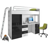 JV Möbel Etagenbett mit Schrank und Schreibtisch 86 x 180 x 204 cm Holz weiß