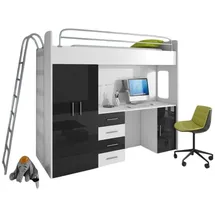 JV Möbel Etagenbett mit Schrank und Schreibtisch 86 x 180 x 204 cm Holz weiß