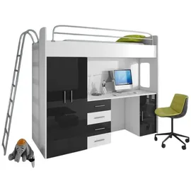 JV Möbel Etagenbett mit Schrank und Schreibtisch 86 x 180 x 204 cm Holz weiß