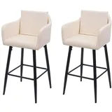 Mendler 2er-Set Barhocker HWC-H93, Barstuhl Tresenhocker, Fußablage Metall Kunstleder creme-beige