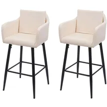 Mendler 2er-Set Barhocker HWC-H93, Barstuhl Tresenhocker, Fußablage Metall Kunstleder creme-beige