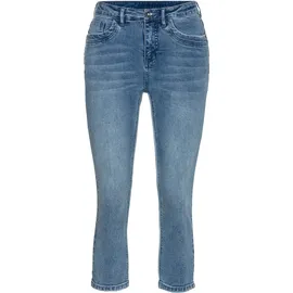 H.I.S. Caprijeans H.I.S, Damen, Gr. 38, N-Gr, blau (blau used 30), Denim/Jeans, Obermaterial: 98% Baumwolle, 2% Elasthan, schmal kniebedeckend, Jeans, schmale Beinform, krempelbare Beinabschlüsse, hohe Leibhöhe