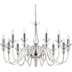 Ideal Lux Kronleuchter DOGE, 12-flammig, Ø 91cm, E14, Glas transparent / Chrom IDEA-168906
