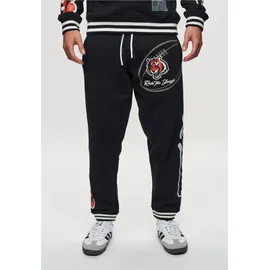Recovered Sweathose "NFL Bengals Rule The Jungle", Herren, Gr. S, US-Größen, schwarz-weiß (schwarz, weiß), 100% Baumwolle, bedruckt, lang, Hosen Sweathose, mit gestreiften Bünchen