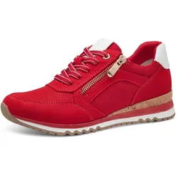 Keilsneaker MARCO TOZZI, Damen, Gr. 38, rot, Textil, Lederimitat, Veloursleder, sportlich, Schuhe, Freizeitschuh, Halbschuh, Schnürschuh in veganer Verarbeitung