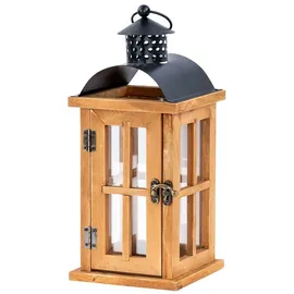 levandeo Laterne H29cm Braun Holz Metall Kerzenhalter Windlicht Gartendeko Holzlaterne Kerzendeko Tischdeko Wohndeko