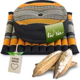 livasia Meditationskissen Yogakissen Set L - Zafu Ø 38x15cm / Matte 50x50x4,5cm, Kapok, vegan, handgefertigt orange|schwarz