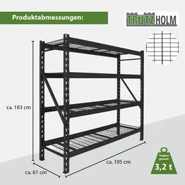 Trutzholm Schwerlastregal Stahl 180x190x60 cm schwarz 3200 kg 4 Gitterböden