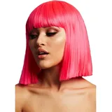 Smiffys Fever Lola Perücke, Neon-Pink, Stumpf geschnittener Bob mit Pony, 30 cm Halloween