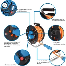 KALLE DAS KABEL Kabeltrommel Camping H07BQ-F, 25m, für außen IP44 25 Meter im Set mit Anschlussleitung 1,5 Meter + Adapterleitung 1,5 Meter