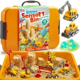 Klever Kits Magic Sand Set Spielsand Baustelle Kinder Koffer Spielsand für Kinder,Baustellen Sandkasten mit 18 Zubehörteilen,Leuchtenden Steinen,Zaubersand Sandspielzeug für Jungen ab 3 4 5 6 7 8 9