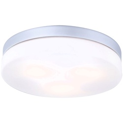Badezimmer Lampe Deckenleuchte Außenleuchte Balkon, Wetterfest, IP44, modern, Glas opal silber, 1x E27 Fassung, DxH 30x7 cm