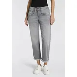 Herrlicher Boyfriend-Jeans "Shyra Tap Denim Grey Light Stretch", Damen, Gr. 26, N-Gr, grau (grau ash), Denim/Jeans, Obermaterial: 98% Baumwolle, 2% Elasthan, gerade 7/8-Länge, Jeans, High Waist mit Umschlagsaum