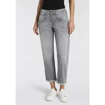 Herrlicher Boyfriend-Jeans "Shyra Tap Denim Grey Light Stretch", Damen, Gr. 26, N-Gr, grau (grau ash), Denim/Jeans, Obermaterial: 98% Baumwolle, 2% Elasthan, gerade 7/8-Länge, Jeans, High Waist mit Umschlagsaum