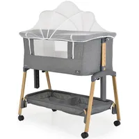 Cangaroo Beistellbett Adoro, verstellbar, Matratze, Moskitonetz, Räder grau