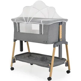 Cangaroo Beistellbett Adoro, verstellbar, Matratze, Moskitonetz, Räder grau