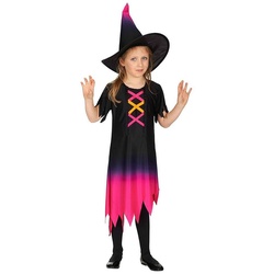 Metamorph Kostüm Neon-Hexe Kostüm für Kinder, Hexenkostüm mit grellem Farbverlauf schwarz 128