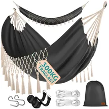 Kesser KESSER® Hängematte 320x150 cm belastbar bis 300 kg, wetterfeste & atmungsaktive Tuchhängematte mit Fransen für 1-2 Personen – Ideal für Camping, Garten & Outdoor, inkl. Beutel, Seile & Gurte,Anthrazit