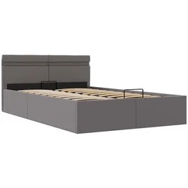 vidaXL Bett mit Bettkasten Hydraulisch LED Grau Kunstleder 120x200 cm