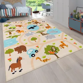 KADIMA DESIGN Kinderteppich Waschbar, mit Safari‐Straßen‐Muster, Mehrfarbig 80 x 150 cm