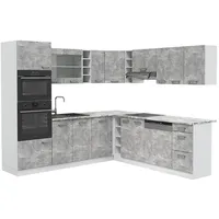 Vicco Küchenzeile R-Line L-Form 237 cm Beton/Weiß