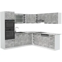 Vicco Küchenzeile R-Line L-Form 237 cm Beton/Weiß