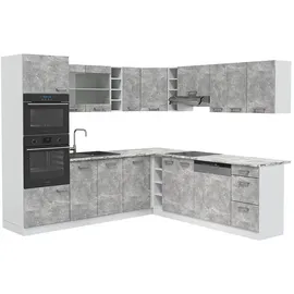 Vicco Küchenzeile R-Line L-Form 237 cm Beton/Weiß